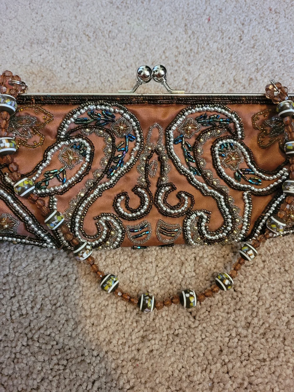 Bisou Bisou Michele Bohbot Beaded Evening Clutch Wristlet W/ Beaded Handle EUC